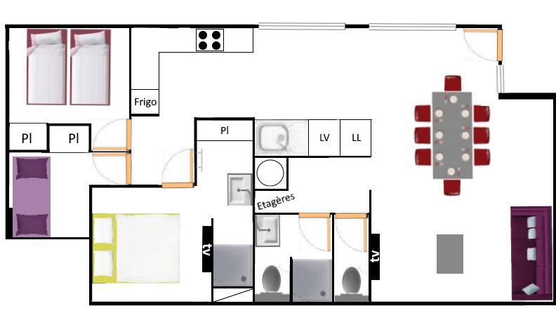 Vacances en montagne Appartement 4 pièces 8 personnes (400) - Résidence la Combe III - Aussois - Plan