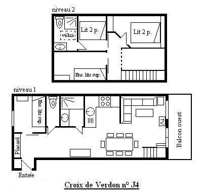 Vacances en montagne Appartement duplex 5 pièces cabine 8 personnes (J4) - Résidence la Croix de Verdon - Méribel - Plan