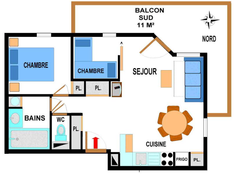 Каникулы в горах Апартаменты 3 комнат 6 чел. (A69) - Résidence le Bonheur des Pistes - Val Cenis - план