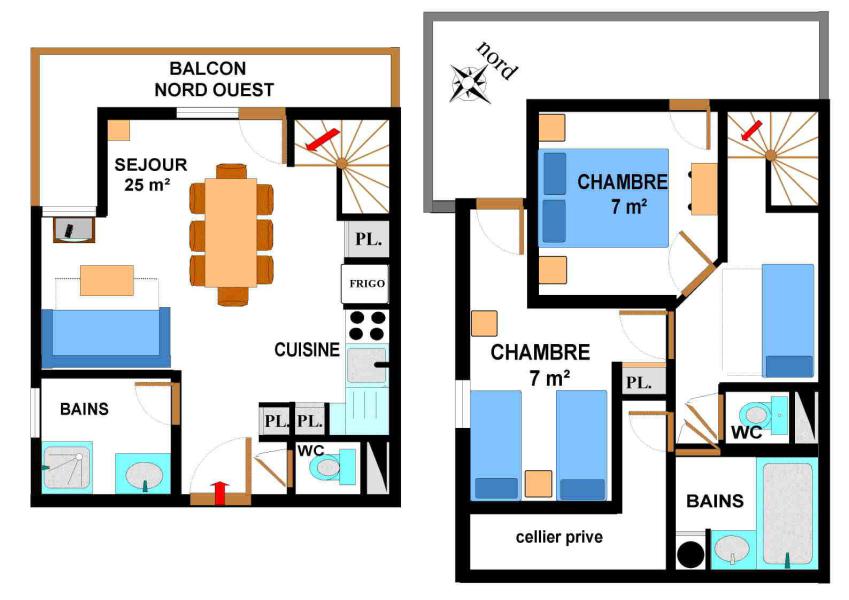 Holiday in mountain resort 3 room duplex apartment 8 people (B2) - Résidence le Bonheur des Pistes - Val Cenis - Plan