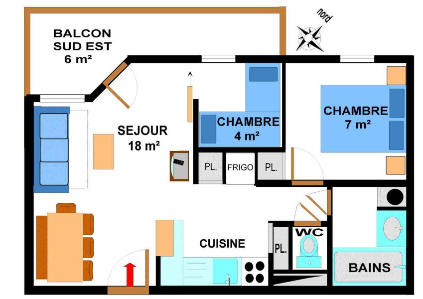 Wakacje w górach Apartament 3 pokojowy 6 osób (B28M) - Résidence le Bonheur des Pistes - Val Cenis - Plan