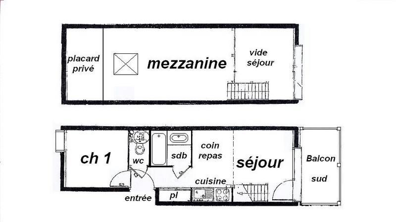 Holiday in mountain resort 2 room mezzanine apartment 6 people (041) - Résidence le Byblos - Les Saisies - Plan