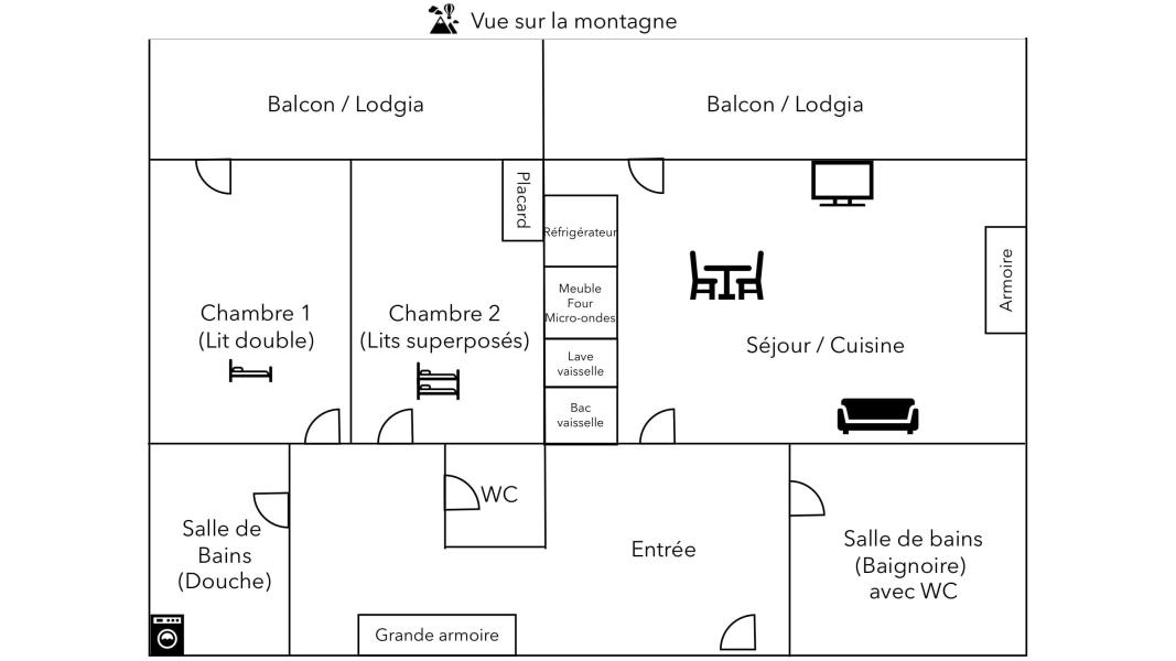 Wakacje w górach Apartament 3 pokojowy 6 osób (101) - Résidence le Dé 3 - Montchavin La Plagne - Plan