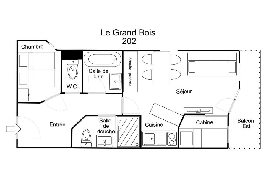 Urlaub in den Bergen 2-Zimmer-Holzhütte für 6 Personen (202) - Résidence le Grand Bois A - La Tania - Plan