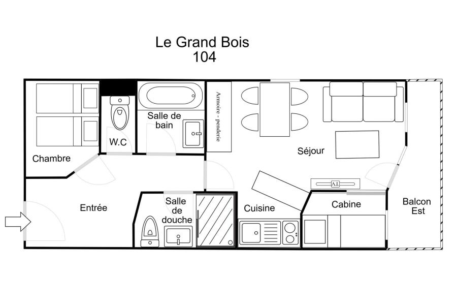 Holiday in mountain resort 2 room apartment cabin 6 people (104) - Résidence le Grand Bois A - La Tania - Plan