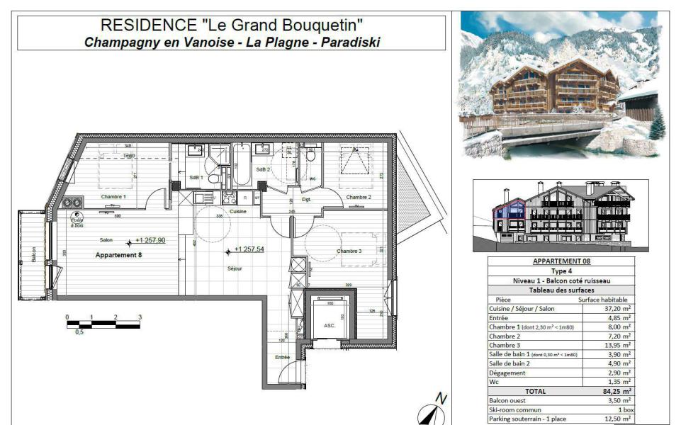 Urlaub in den Bergen 4-Zimmer-Appartment für 8 Personen (08P) - Résidence le Grand Bouquetin - Champagny-en-Vanoise - Plan