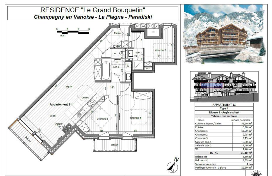 Каникулы в горах Апартаменты 4 комнат 8 чел. (11P) - Résidence le Grand Bouquetin - Champagny-en-Vanoise - план