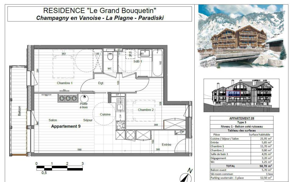 Wakacje w górach Apartament 3 pokojowy 6 osób (09P) - Résidence le Grand Bouquetin - Champagny-en-Vanoise - Plan