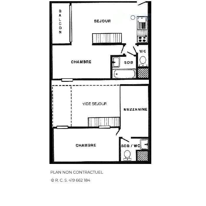 Vacances en montagne Appartement 2 pièces mezzanine 6 personnes (C130) - Résidence le Jettay - Les Menuires - Plan