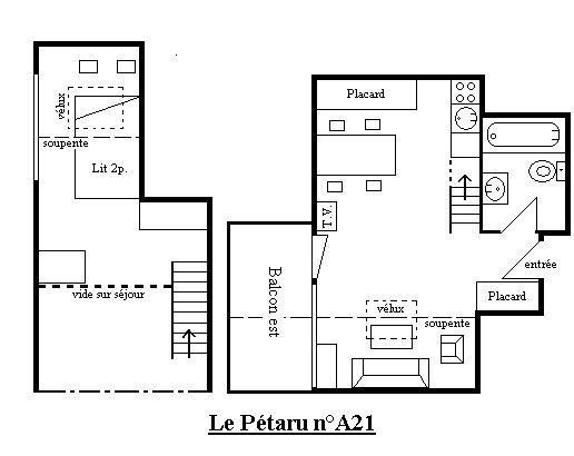 Vacances en montagne Studio mezzanine 4 personnes (A21) - Résidence le Pétaru - Méribel - Plan