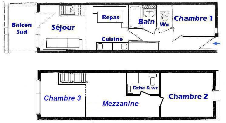 Holiday in mountain resort 4 room mezzanine apartment 8 people (321) - Résidence le Village 3 - Les Saisies - Plan