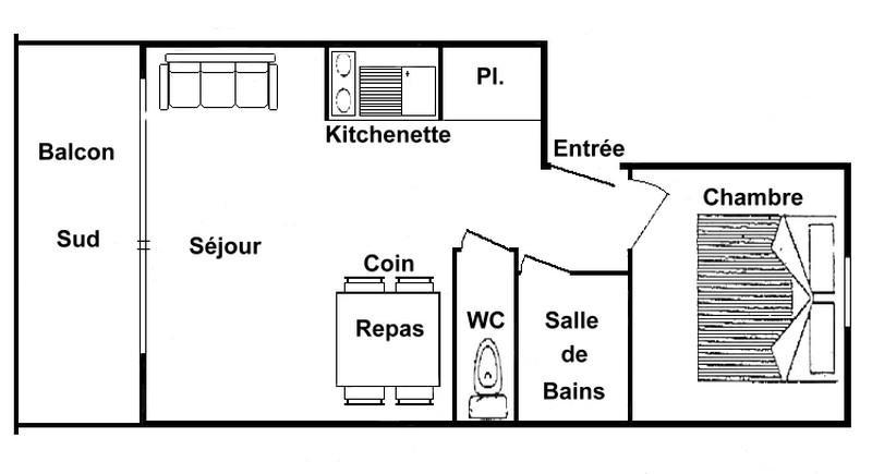 Wakacje w górach Apartament 2 pokojowy 4 osób (311) - Résidence le Village 3 - Les Saisies - Plan