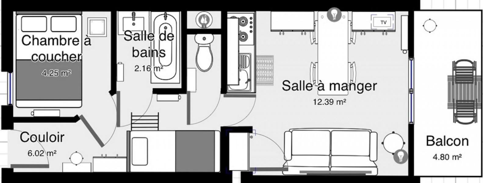 Wakacje w górach Apartament 2 pokojowy z alkową 4 osoby (B27) - Résidence les Biches - Châtel - Plan