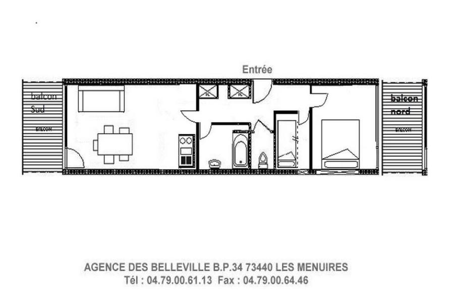 Holiday in mountain resort 2 room apartment 4 people (214) - Résidence les Charmettes - Les Menuires - Plan