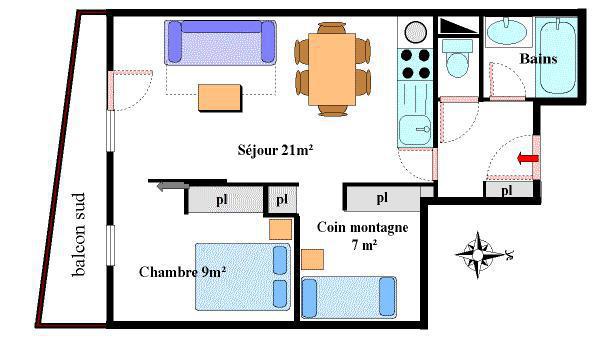 Vacances en montagne Appartement 2 pièces cabine 6 personnes (15) - Résidence les Essarts - Val Cenis - Plan