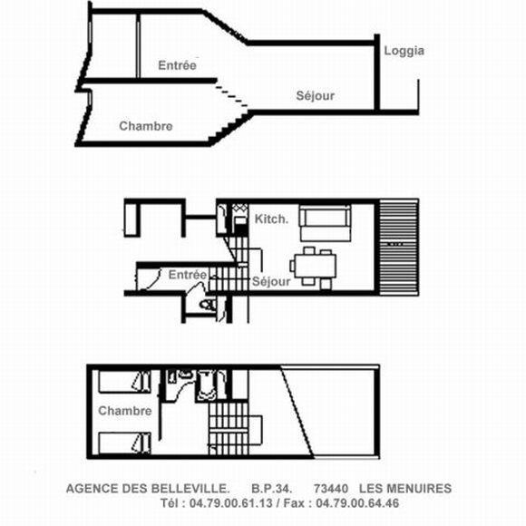 Wakacje w górach Apartament duplex 2 pokojowy 5 osób (303) - Résidence les Evons - Les Menuires - Plan
