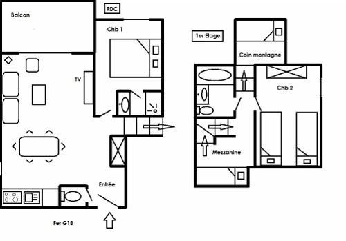 Holiday in mountain resort 3 room duplex apartment 6 people (18) - Résidence les Fermes de Méribel Bat G - Méribel - Plan