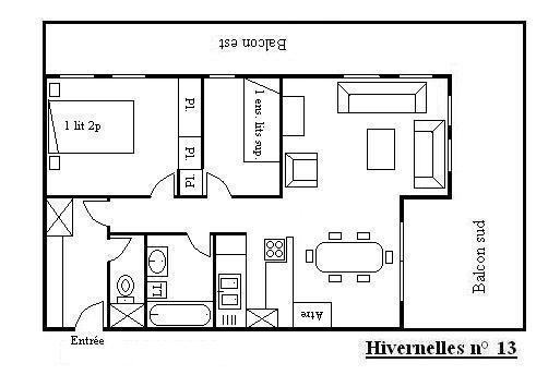 Vacances en montagne Appartement 3 pièces 6 personnes (013) - Résidence les Hivernelles - Méribel - Plan