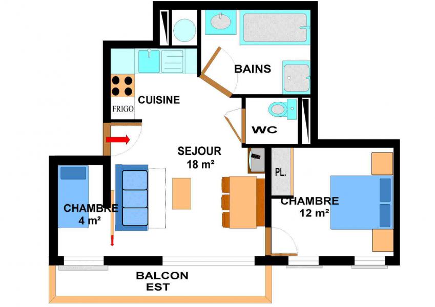 Каникулы в горах Апартаменты 2 комнат 6 чел. (006) - Résidence les Sports - Aussois - Комната