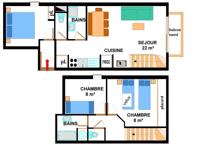 Holiday in mountain resort 4 room duplex apartment 8 people (015) - Résidence les Sports - Aussois - Plan