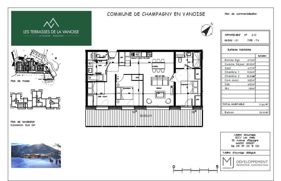 Vacances en montagne Appartement 4 pièces 8 personnes (A13) - Résidence les Terrasses de la Vanoise - Champagny-en-Vanoise - Plan