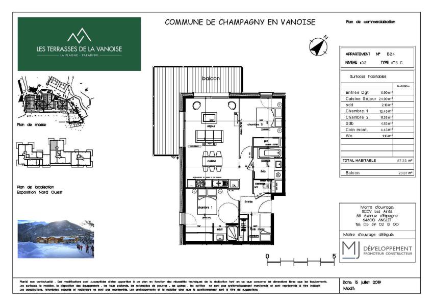 Vacances en montagne Appartement 3 pièces coin montagne 6 personnes (B24) - Résidence les Terrasses de la Vanoise - Champagny-en-Vanoise - Plan