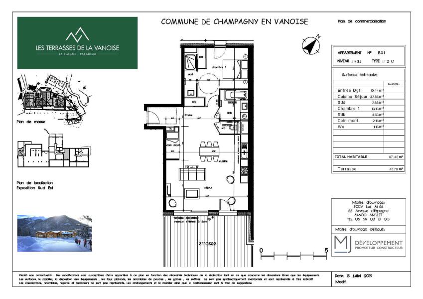 Vacances en montagne Appartement 2 pièces cabine 4 personnes (B01) - Résidence les Terrasses de la Vanoise - Champagny-en-Vanoise - Plan