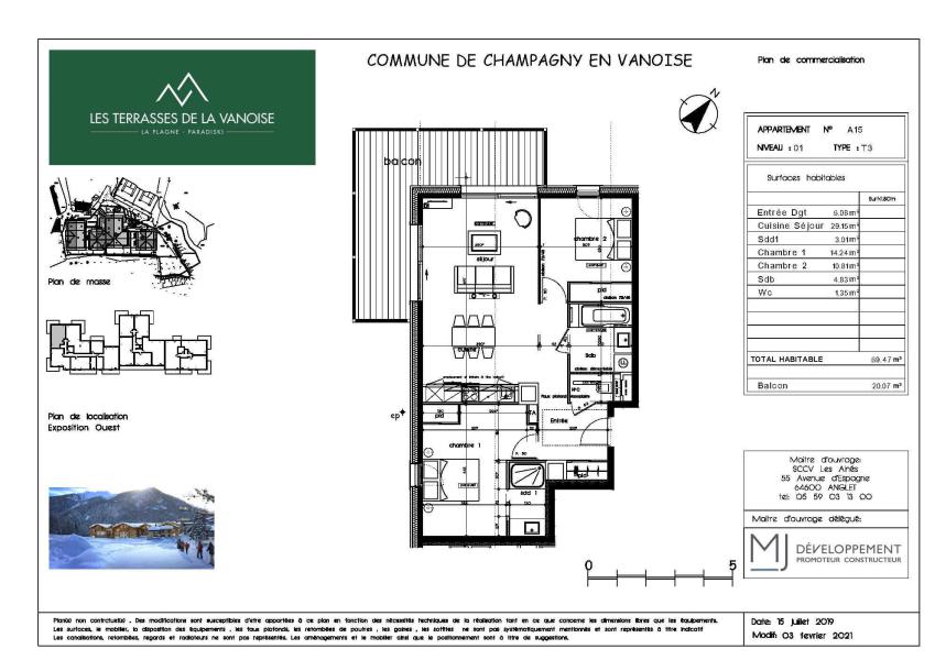 Vacances en montagne Appartement 3 pièces 4 personnes (A15) - Résidence les Terrasses de la Vanoise - Champagny-en-Vanoise - Plan