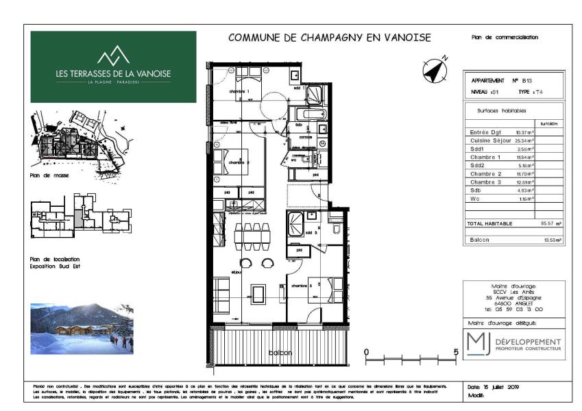 Vacances en montagne Appartement 4 pièces 6 personnes (B13) - Résidence les Terrasses de la Vanoise - Champagny-en-Vanoise - Plan