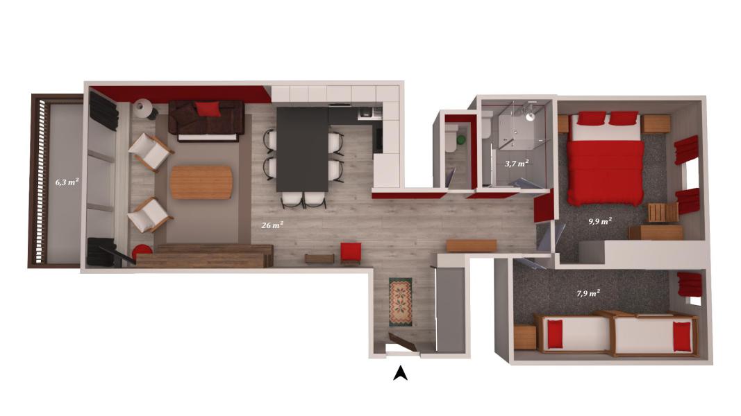 Vacanze in montagna Appartamento 3 stanze per 6 persone (405) - Résidence Ourse Bleue - Courchevel - Mappa