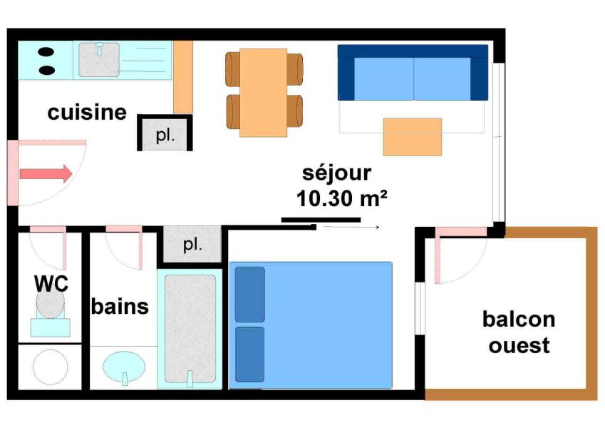 Vacances en montagne Appartement 2 pièces 4 personnes (A015) - Résidence Pied de Pistes - Val Cenis - Plan