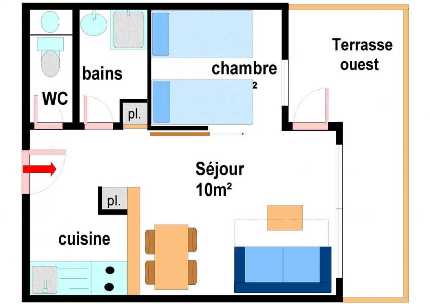 Vacances en montagne Appartement 2 pièces 4 personnes (B001) - Résidence Pied de Pistes - Val Cenis - Plan