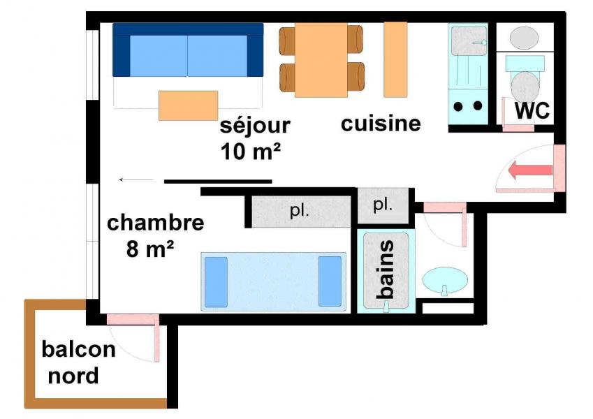 Vacances en montagne Appartement 2 pièces 4 personnes (B011) - Résidence Pied de Pistes - Val Cenis - Plan