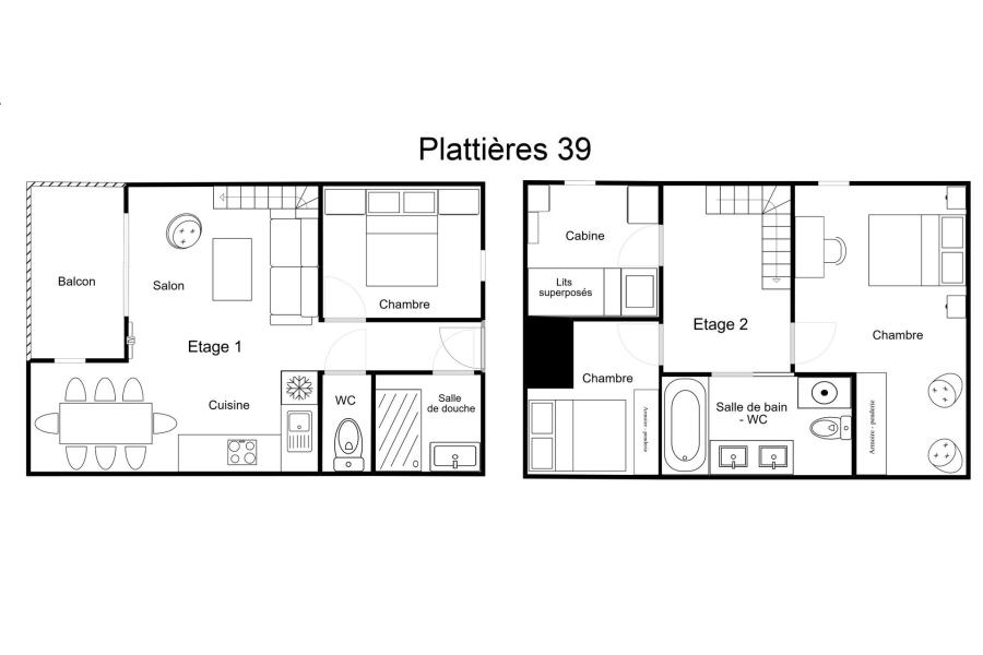 Urlaub in den Bergen 5 Zimmer Maisonettewohnung für 8 Personen (039) - Résidence Plattières - Méribel-Mottaret - Plan