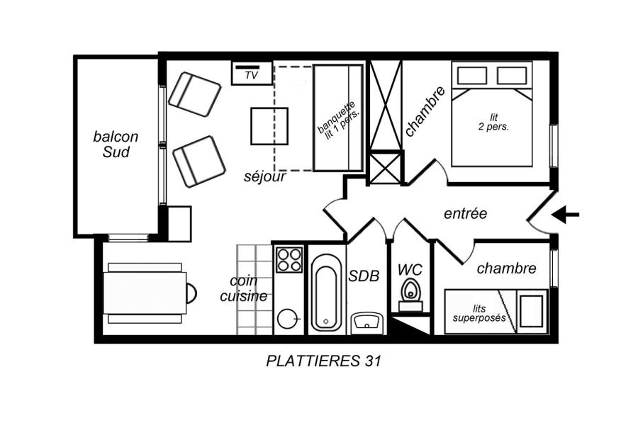 Wakacje w górach Apartament 2 pokojowy kabina 6 osób (31) - Résidence Plattières - Méribel-Mottaret