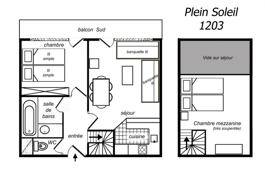 Vacances en montagne Appartement 2 pièces mezzanine 6 personnes (1203) - Résidence Plein Soleil - Méribel-Mottaret