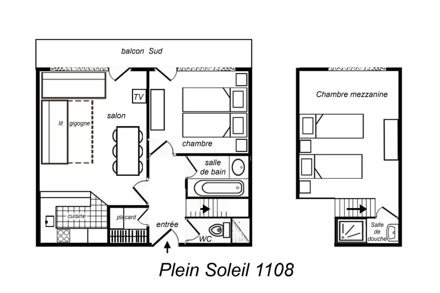 Holiday in mountain resort 2 room duplex apartment 6 people (1108) - Résidence Plein Soleil - Méribel-Mottaret