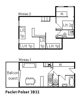 Vacances en montagne Appartement 2 pièces mezzanine 6 personnes (B32) - Résidence Polset - Méribel - Plan