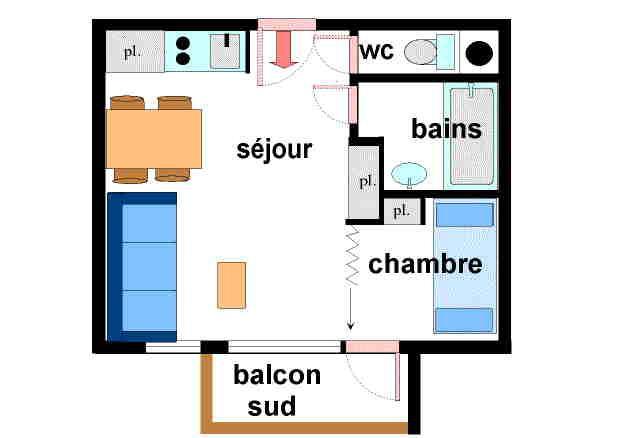 Vacances en montagne Appartement 2 pièces 4 personnes (010) - Résidence Sainte Anne - Val Cenis - Plan