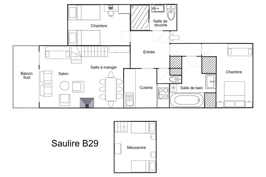 Vacances en montagne Appartement 3 pièces mezzanine 7 personnes (29) - Résidence Saulire - Méribel-Mottaret