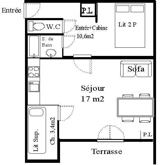 Vacances en montagne Studio cabine 4 personnes (STS144) - Résidence St Sébastien 2 - Aussois - Plan