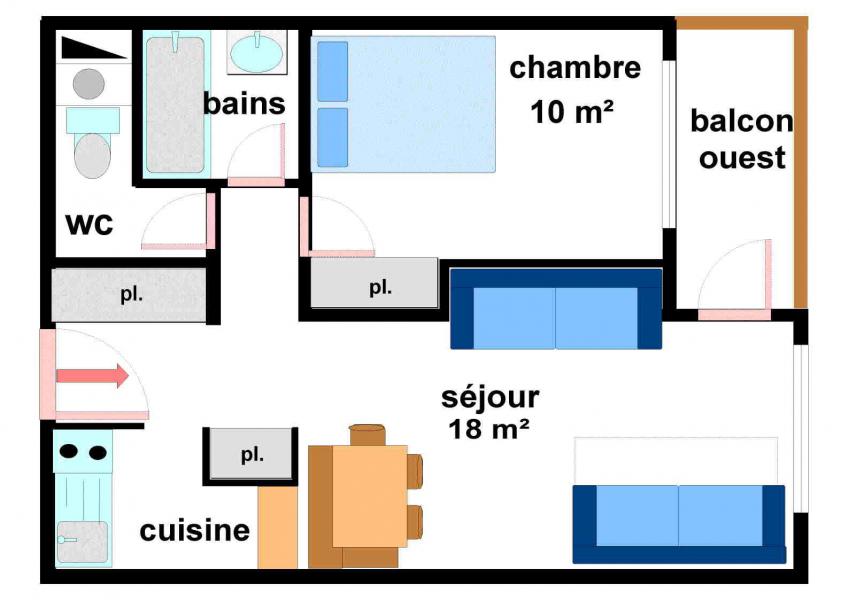 Vacances en montagne Appartement 2 pièces 5 personnes (BO14) - Résidences du Quartier Napoléon - Val Cenis - Plan