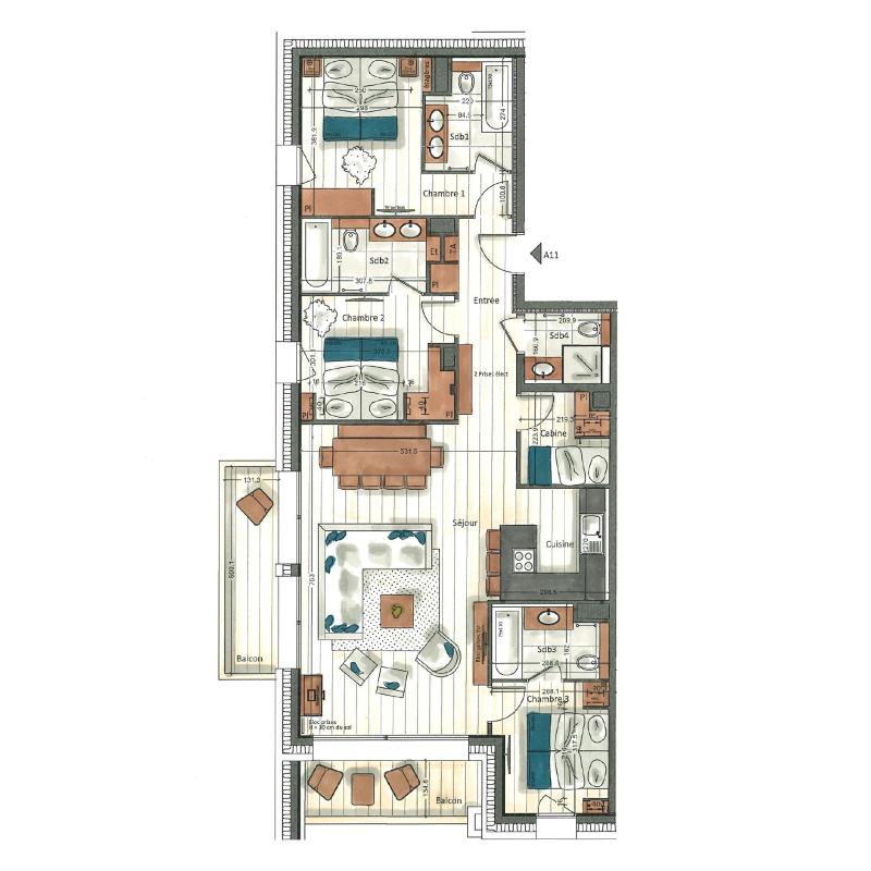 Vacaciones en montaña Apartamento 4 piezas cabina para 6-8 personas (A11) - Vail Lodge - Val d'Isère - Plano