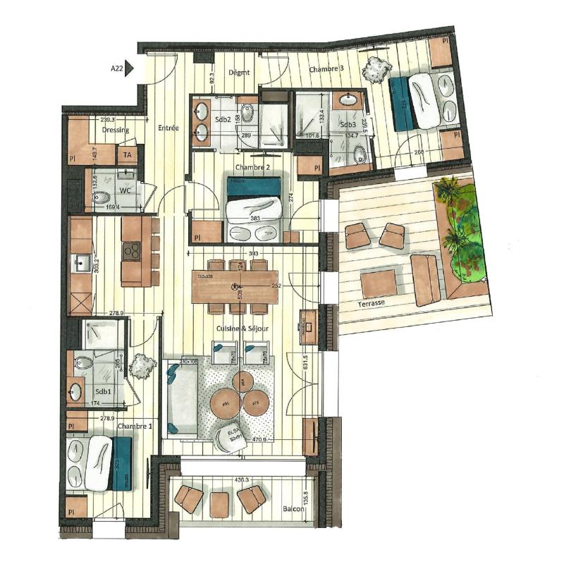 Urlaub in den Bergen 4-Zimmer-Appartment für 6 Personen (A22) - Vail Lodge - Val d'Isère - Plan