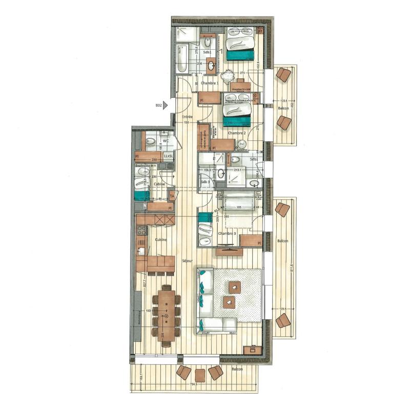 Wakacje w górach Apartament 4 pokojowy kabina 6-8 osób (B32) - Vail Lodge - Val d'Isère - Plan