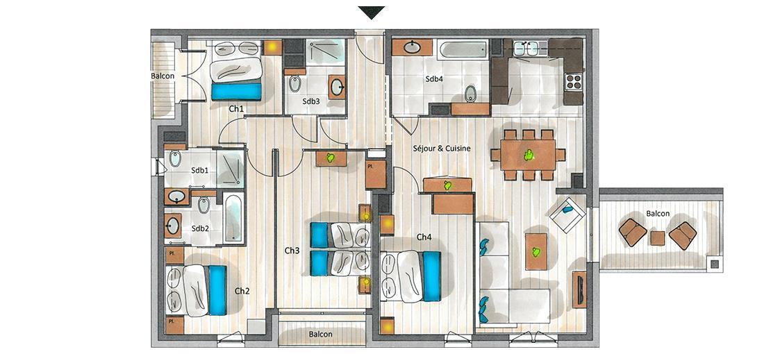 Vacances en montagne Appartement 5 pièces 8 personnes (B01) - Whistler Lodge - Courchevel - Plan