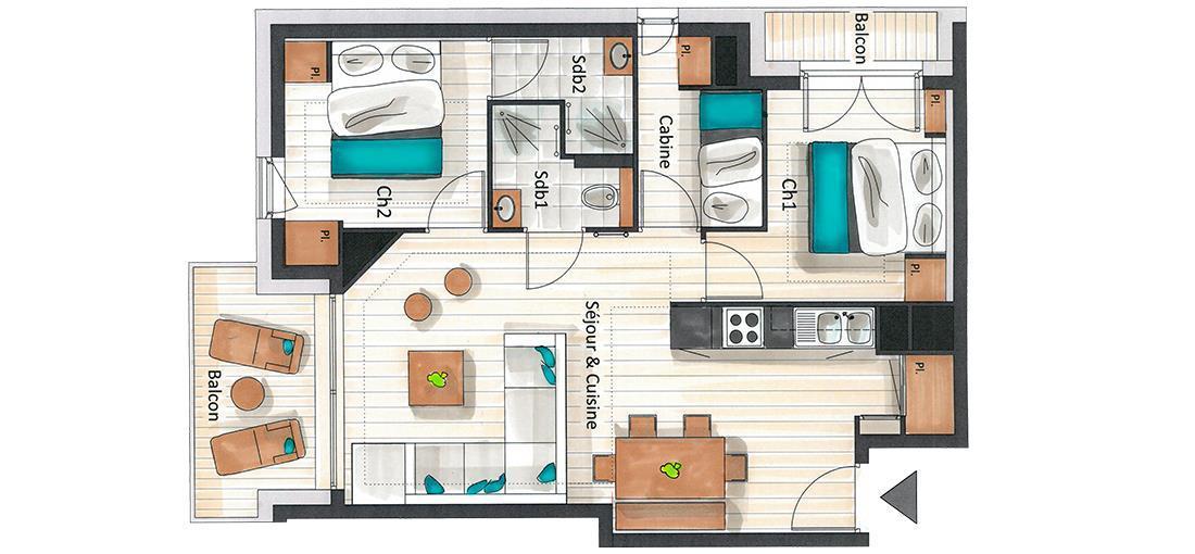 Holiday in mountain resort 4 room apartment cabin 4-6 people (B07) - Whistler Lodge - Courchevel - Plan