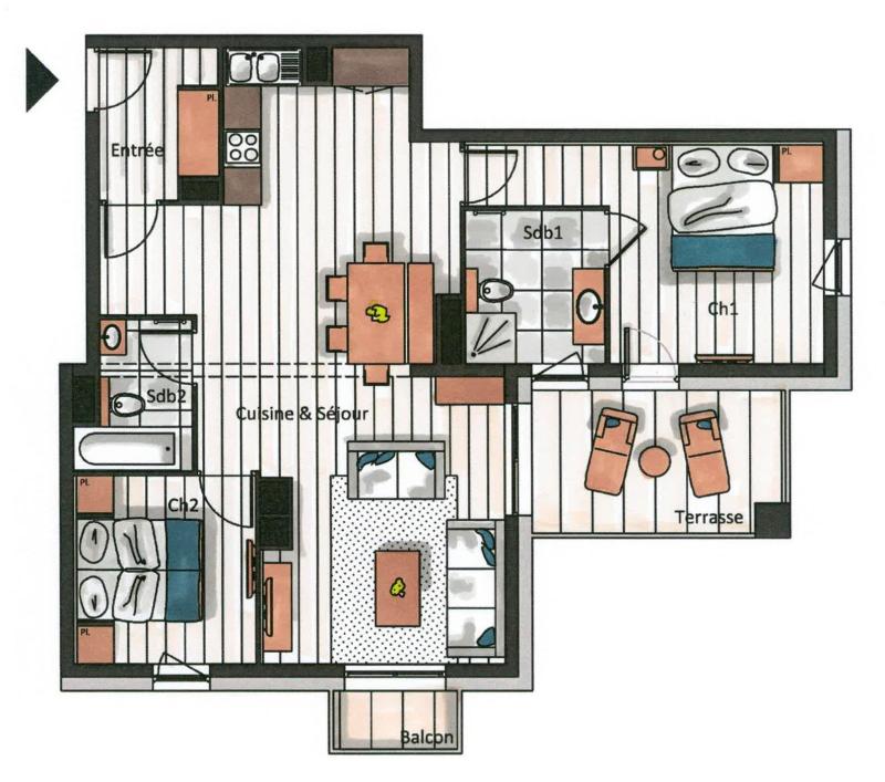 Urlaub in den Bergen 3-Zimmer-Appartment für 4 Personen (B08) - Whistler Lodge - Courchevel - Plan