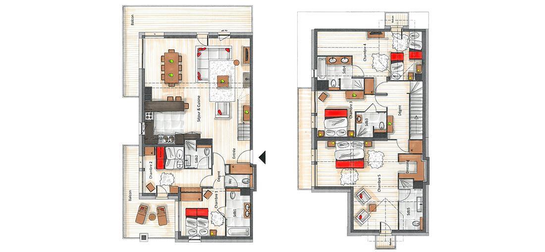 Vacances en montagne Appartement 6 pièces duplex cabine 9-11 personnes (B13) - Whistler Lodge - Courchevel - Plan