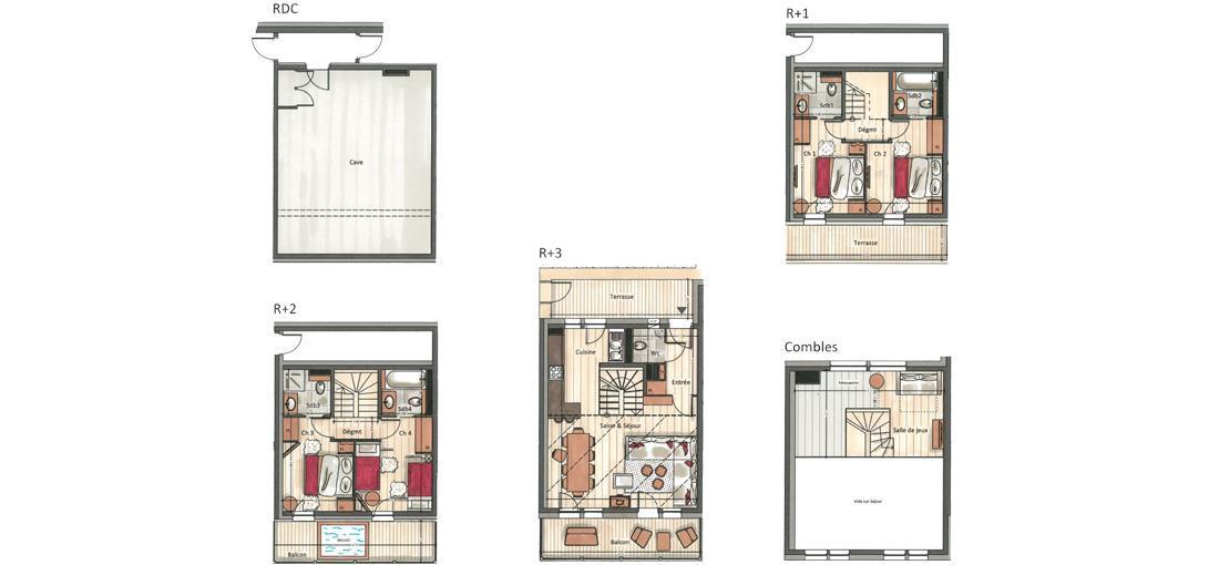 Wakacje w górach Domek górski 5 pokojowy 8-10 osób (YL3) - Yellowstone Lodge - La Tania - Plan